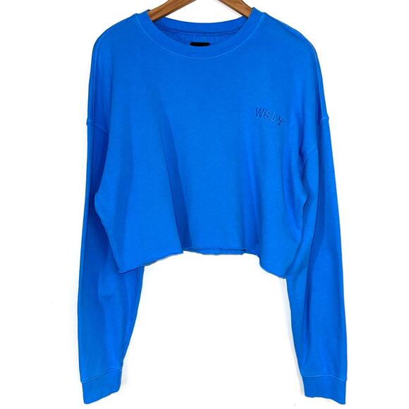 WSLY Bandier Ecosoft Tide Pool Blue Cropped Crewneck Sweatshirt Size Small - Picture 1 of 10
